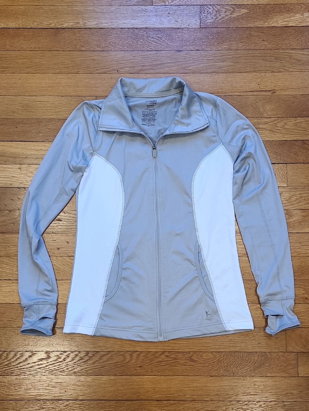 Danskin Now Fitted Light Gray and White Full-Zip Active Jacket